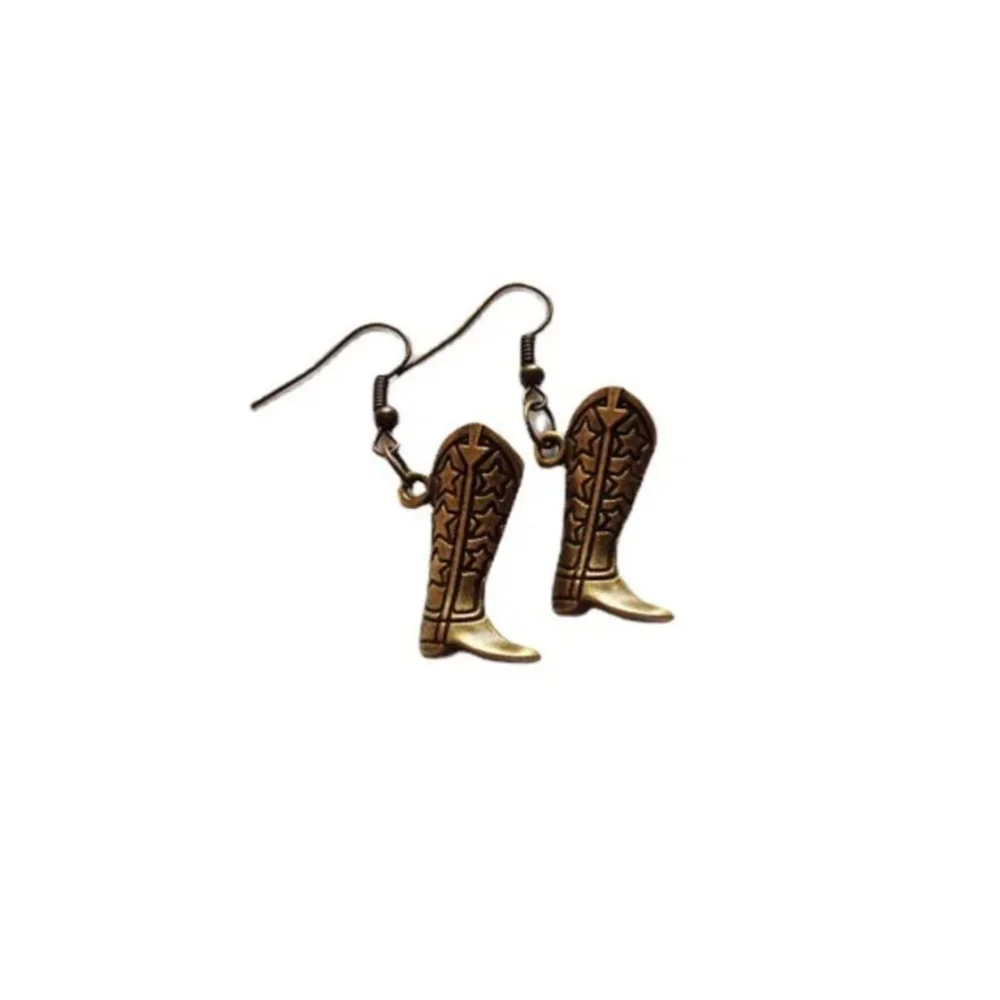 Western Style Cowboy Boots Earrings In Bronze